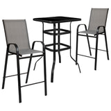 English Elm Commercial Grade Outdoor Dining Set - 2-Person Bistro Set - Outdoor Glass Bar Table with All-Weather Patio Stools