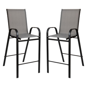 English Elm Commercial Grade Outdoor Dining Set - 2-Person Bistro Set - Outdoor Glass Bar Table with All-Weather Patio Stools