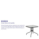 English Elm Commercial Grade 28'' Square Tempered Glass Metal Table with Rattan Edging