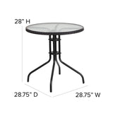 English Elm Commercial Grade 28'' Round Tempered Glass Metal Table with Rattan Edging