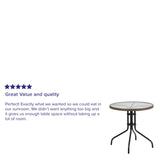 English Elm Commercial Grade 28'' Round Tempered Glass Metal Table with Dark Rattan Edging