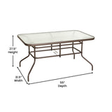 English Elm Commercial Grade 31.5" x 55" Bronze Rectangular Tempered Glass Metal Table with Umbrella Hole