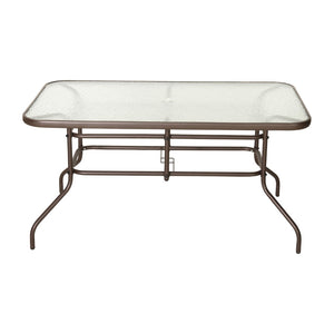 English Elm Commercial Grade 31.5" x 55" Bronze Rectangular Tempered Glass Metal Table with Umbrella Hole