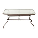 English Elm Commercial Grade 31.5" x 55" Bronze Rectangular Tempered Glass Metal Table with Umbrella Hole