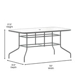 English Elm Commercial Grade 31.5" x 55" Silver Rectangular Tempered Glass Metal Table with Umbrella Hole