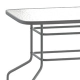 English Elm Commercial Grade 31.5" x 55" Silver Rectangular Tempered Glass Metal Table with Umbrella Hole