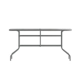 English Elm Commercial Grade 31.5" x 55" Silver Rectangular Tempered Glass Metal Table with Umbrella Hole