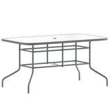 English Elm Commercial Grade 31.5" x 55" Silver Rectangular Tempered Glass Metal Table with Umbrella Hole