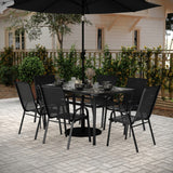 English Elm Commercial Grade 7 Piece Commercial Grade Patio Dining Set with Tempered Glass Patio Table and 6 Chairs with Flex Comfort Material Seats and Backs