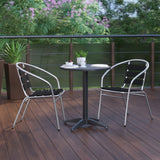 English Elm Commercial Grade 23.5'' Round Aluminum Indoor-Outdoor Table Set with 2 Slat Back Chairs