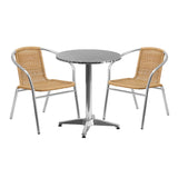 English Elm Commercial Grade 23.5'' Round Aluminum Indoor-Outdoor Table Set with 2 Rattan Chairs