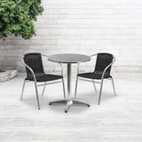 English Elm Commercial Grade 23.5'' Round Aluminum Indoor-Outdoor Table Set with 2 Rattan Chairs