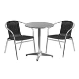 English Elm Commercial Grade 23.5'' Round Aluminum Indoor-Outdoor Table Set with 2 Rattan Chairs