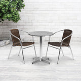 English Elm Commercial Grade 23.5'' Round Aluminum Indoor-Outdoor Table Set with 2 Rattan Chairs