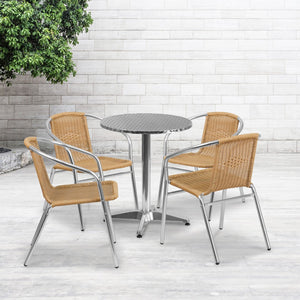 English Elm Commercial Grade 23.5'' Round Aluminum Indoor-Outdoor Table Set with 4 Rattan Chairs