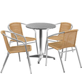 English Elm Commercial Grade 23.5'' Round Aluminum Indoor-Outdoor Table Set with 4 Rattan Chairs