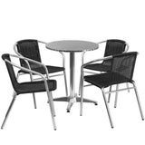 English Elm Commercial Grade 23.5'' Round Aluminum Indoor-Outdoor Table Set with 4 Rattan Chairs