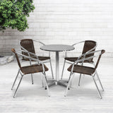 English Elm Commercial Grade 23.5'' Round Aluminum Indoor-Outdoor Table Set with 4 Rattan Chairs