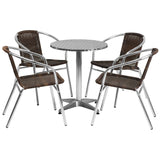 English Elm Commercial Grade 23.5'' Round Aluminum Indoor-Outdoor Table Set with 4 Rattan Chairs