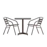 English Elm Commercial Grade 23.5'' Square Aluminum Indoor-Outdoor Table Set with 2 Slat Back Chairs