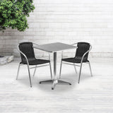 English Elm Commercial Grade 23.5'' Square Aluminum Indoor-Outdoor Table Set with 2 Rattan Chairs