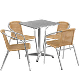 English Elm Commercial Grade 23.5'' Square Aluminum Indoor-Outdoor Table Set with 4 Rattan Chairs