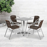 English Elm Commercial Grade 23.5'' Square Aluminum Indoor-Outdoor Table Set with 4 Rattan Chairs