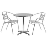 English Elm Commercial Grade 27.5'' Round Indoor-Outdoor Table Set with 2 Slat Back Chairs