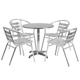 English Elm Commercial Grade 27.5'' Round Indoor-Outdoor Table Set with 4 Slat Back Chairs