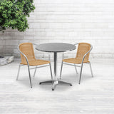 English Elm Commercial Grade 27.5'' Round Aluminum Indoor-Outdoor Table Set with 2 Rattan Chairs