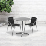 English Elm Commercial Grade 27.5'' Round Aluminum Indoor-Outdoor Table Set with 2 Rattan Chairs