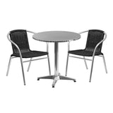 English Elm Commercial Grade 27.5'' Round Aluminum Indoor-Outdoor Table Set with 2 Rattan Chairs