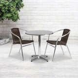 English Elm Commercial Grade 27.5'' Round Aluminum Indoor-Outdoor Table Set with 2 Rattan Chairs