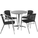 English Elm Commercial Grade 27.5'' Round Aluminum Indoor-Outdoor Table Set with 4 Rattan Chairs