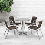 English Elm Commercial Grade 27.5'' Round Aluminum Indoor-Outdoor Table Set with 4 Rattan Chairs