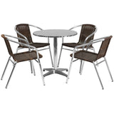 English Elm Commercial Grade 27.5'' Round Aluminum Indoor-Outdoor Table Set with 4 Rattan Chairs