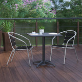 English Elm Commercial Grade 27.5'' Square Aluminum Indoor-Outdoor Table Set with 2 Slat Back Chairs