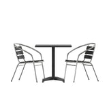 English Elm Commercial Grade 27.5'' Square Aluminum Indoor-Outdoor Table Set with 2 Slat Back Chairs