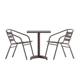 English Elm Commercial Grade 27.5'' Square Aluminum Indoor-Outdoor Table Set with 2 Slat Back Chairs