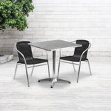 English Elm Commercial Grade 27.5'' Square Aluminum Indoor-Outdoor Table Set with 2 Rattan Chairs