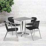 English Elm Commercial Grade 27.5'' Square Aluminum Indoor-Outdoor Table Set with 4 Rattan Chairs