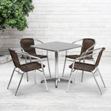 English Elm Commercial Grade 27.5'' Square Aluminum Indoor-Outdoor Table Set with 4 Rattan Chairs