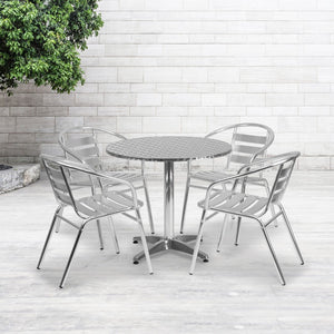 English Elm Commercial Grade 31.5'' Round Indoor-Outdoor Table Set with 4 Slat Back Chairs