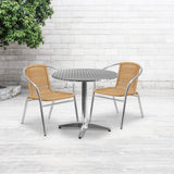 31.5'' Round Aluminum Table Set with 2 Rattan Chairs - Commercial Grade