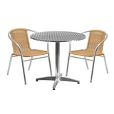 English Elm Commercial Grade 31.5'' Round Aluminum Indoor-Outdoor Table Set with 2 Rattan Chairs