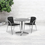 English Elm Commercial Grade 31.5'' Round Aluminum Indoor-Outdoor Table Set with 2 Rattan Chairs