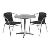 English Elm Commercial Grade 31.5'' Round Aluminum Indoor-Outdoor Table Set with 2 Rattan Chairs