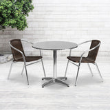 English Elm Commercial Grade 31.5'' Round Aluminum Indoor-Outdoor Table Set with 2 Rattan Chairs