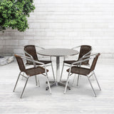 English Elm Commercial Grade 31.5'' Round Aluminum Indoor-Outdoor Table Set with 4 Rattan Chairs