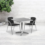 English Elm Commercial Grade 31.5'' Square Aluminum Indoor-Outdoor Table Set with 2 Rattan Chairs